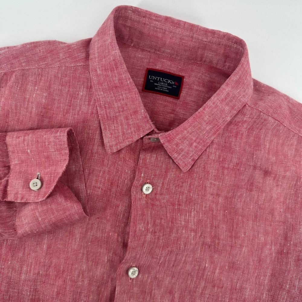 UNTUCKit Button Down Shirt Mens Large Red Linen Certan De May Long Sleeve 35799